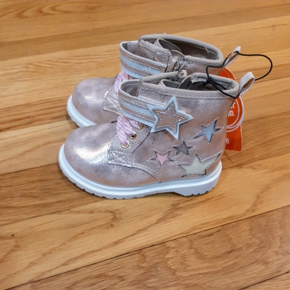 Wonder Nation Baby Girl Star Combat Boot Pink  Size 6 , 6 - Picture 2 of 3